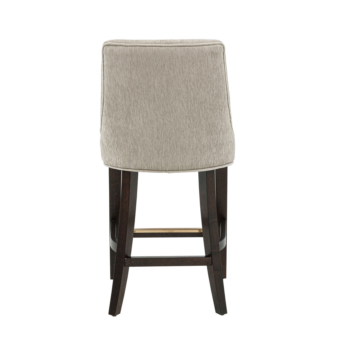 Beige upholstered counter stool with backrest and footrest, dark wood legs, 24–27 in height on Tampa Home & Garden Store