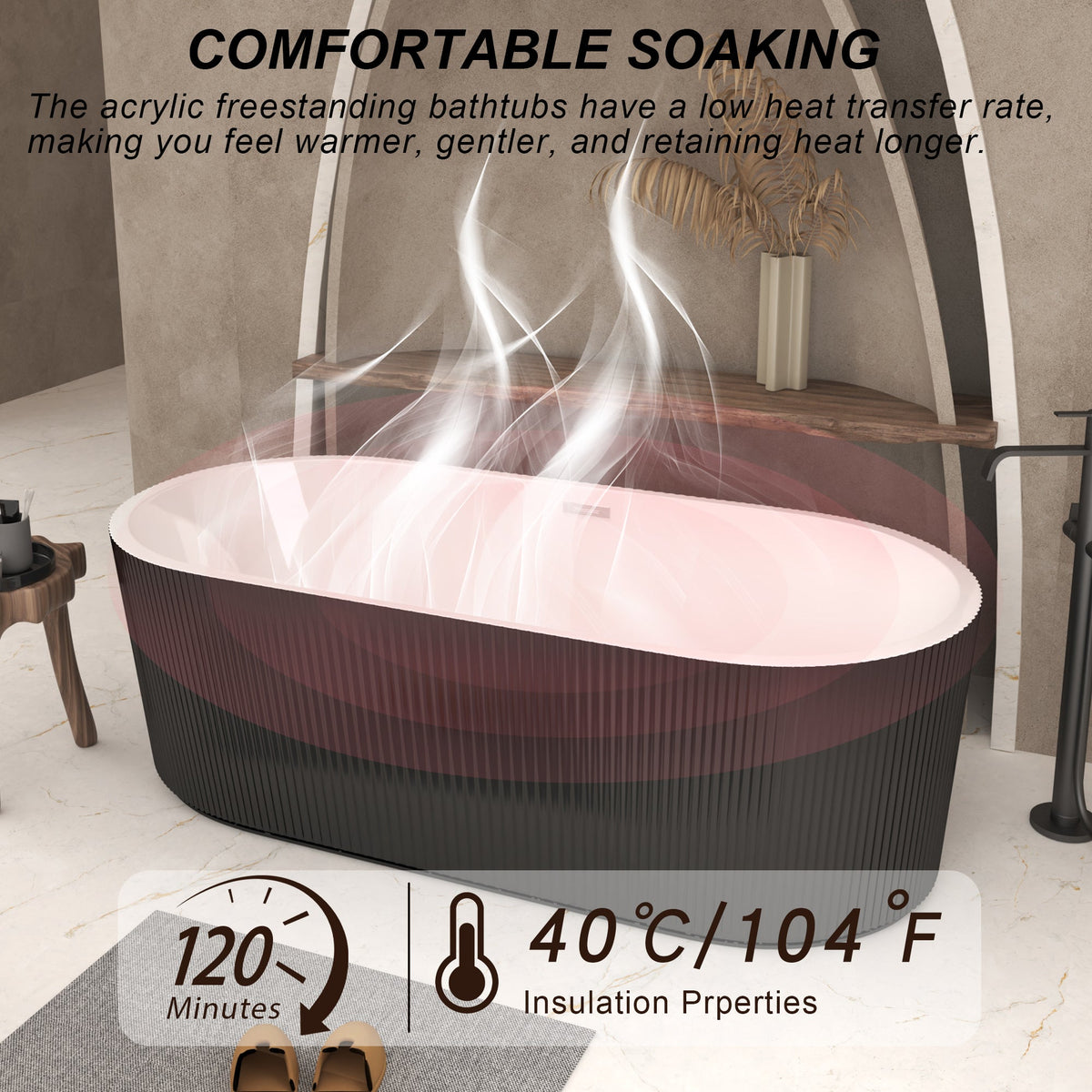 67-inch acrylic freestanding tub with white interior and dark ribbed exterior by HouseOfZazla on Tampa Home & Garden Store