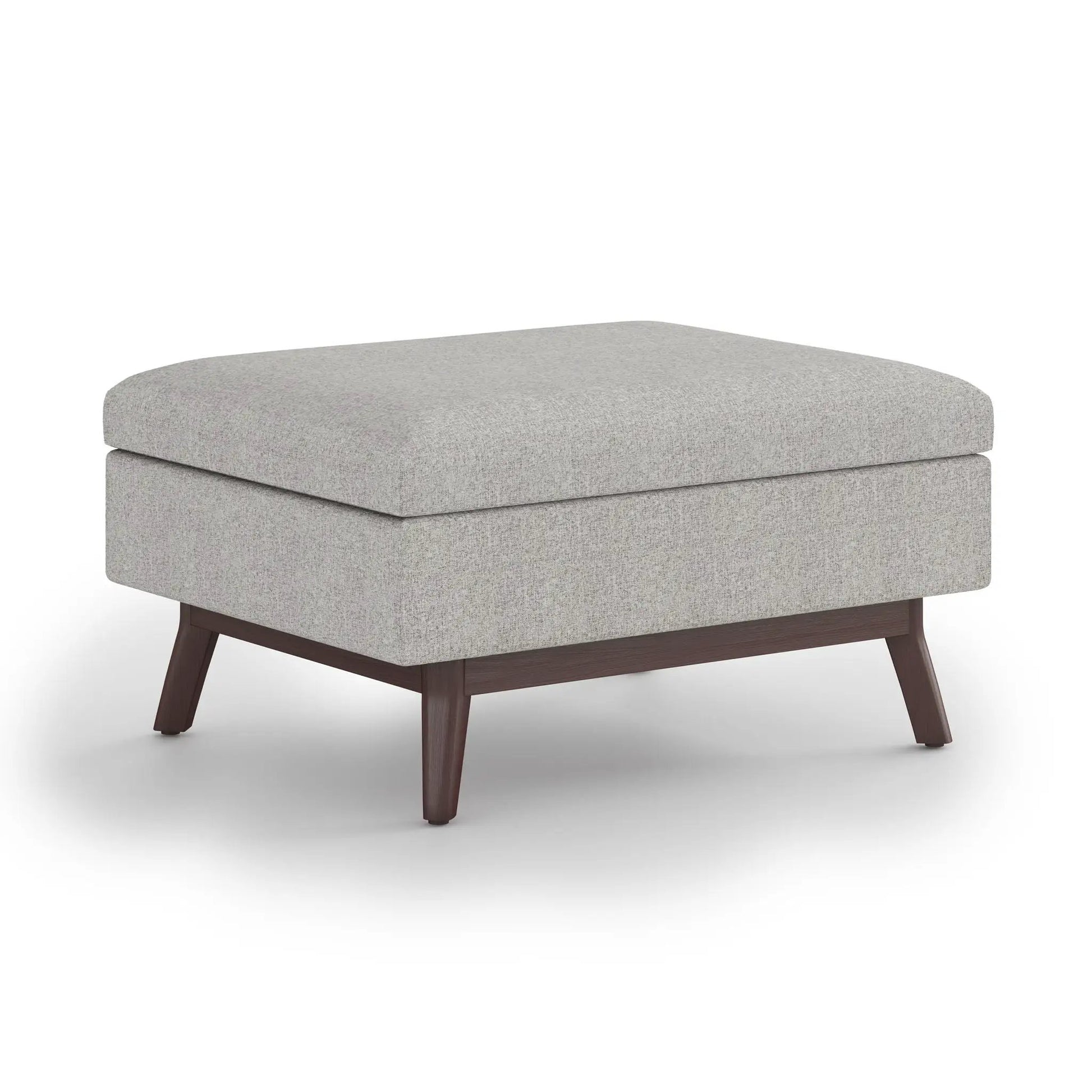 Owen Upholstered Rectangular Storage Ottoman in light gray fabric with wood legs on Tampa Home & Garden Store