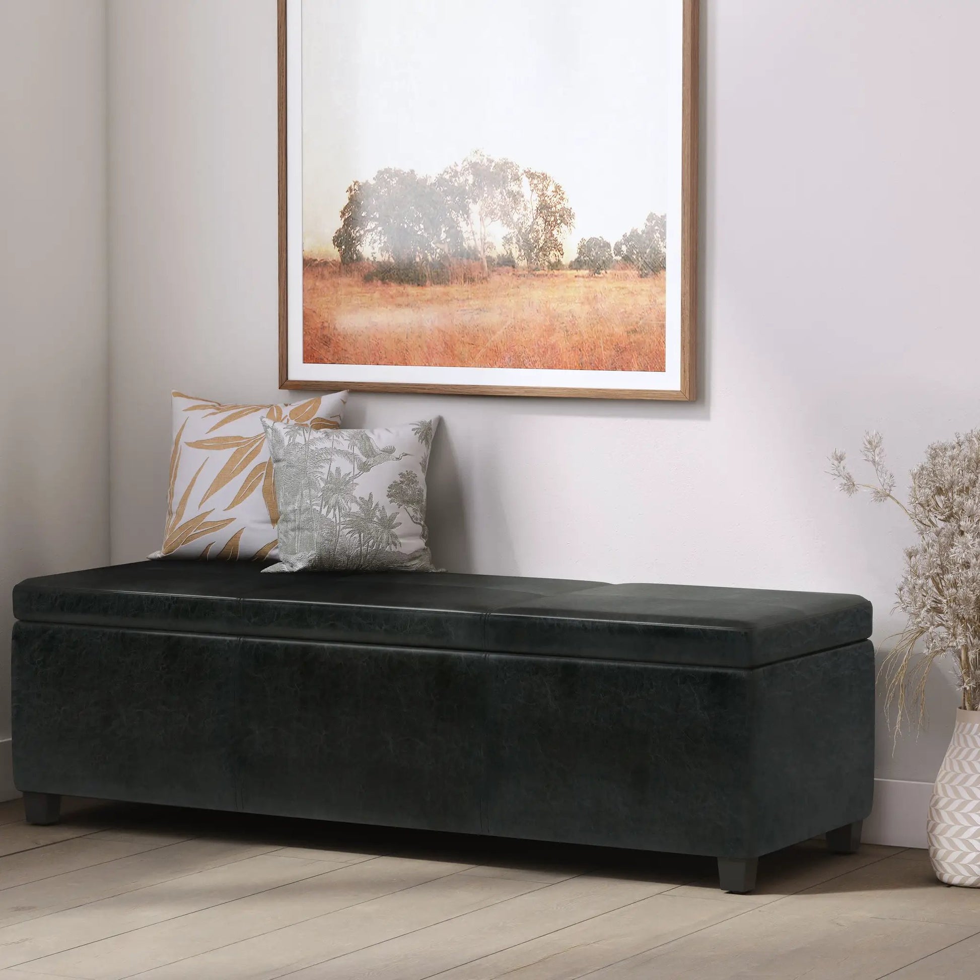 Avalon multifunctional storage ottoman bench black faux leather on Tampa Home & Garden Store