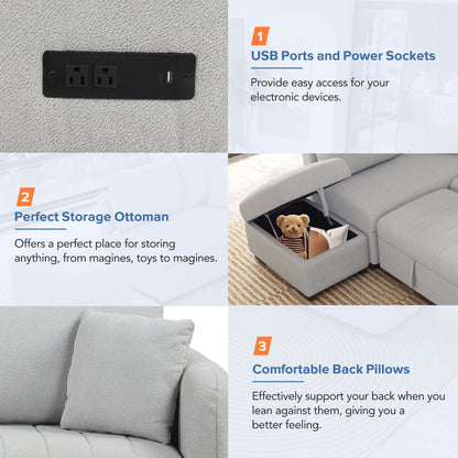 L-Shaped Sleeper Sectional with USB ports and two power sockets movable storage ottoman HouseOfZazla on Tampa Home & Garden Store