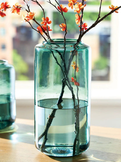 Inisland vase pair teal glass with orange blossom branches by Unique Piece Furniture on Tampa Home & Garden Store