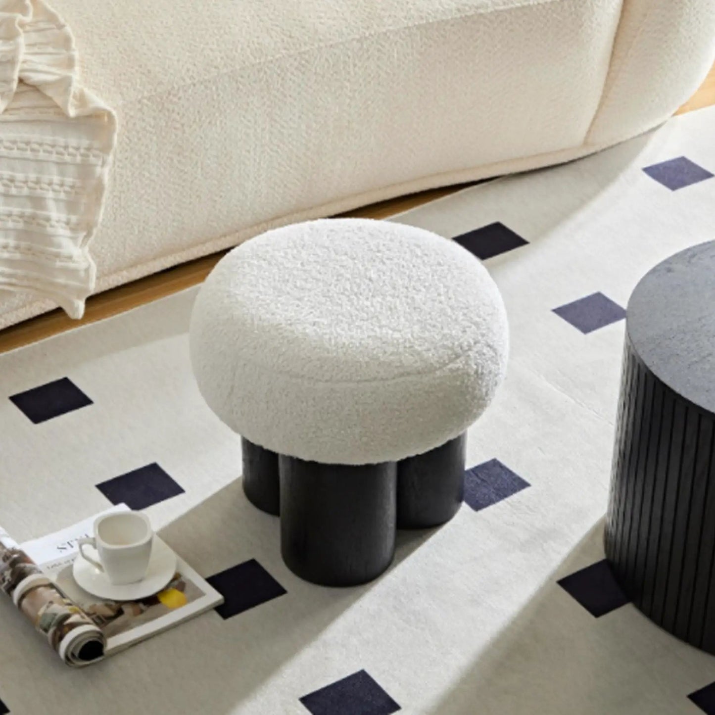 Versatile Mushroom Stool With Cushion and Walnut