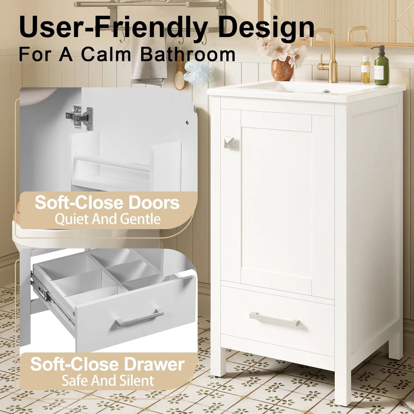 Bathroom Vanity Ceramic Sink and Divider Drawer