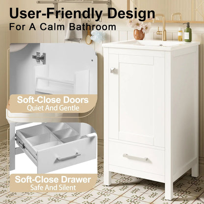 Bathroom Vanity Ceramic Sink and Divider Drawer