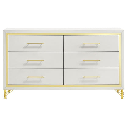 Malcolm dresser from 5 Piece Bedroom Set in white with gold trim and gold handles on Tampa Home & Garden Store