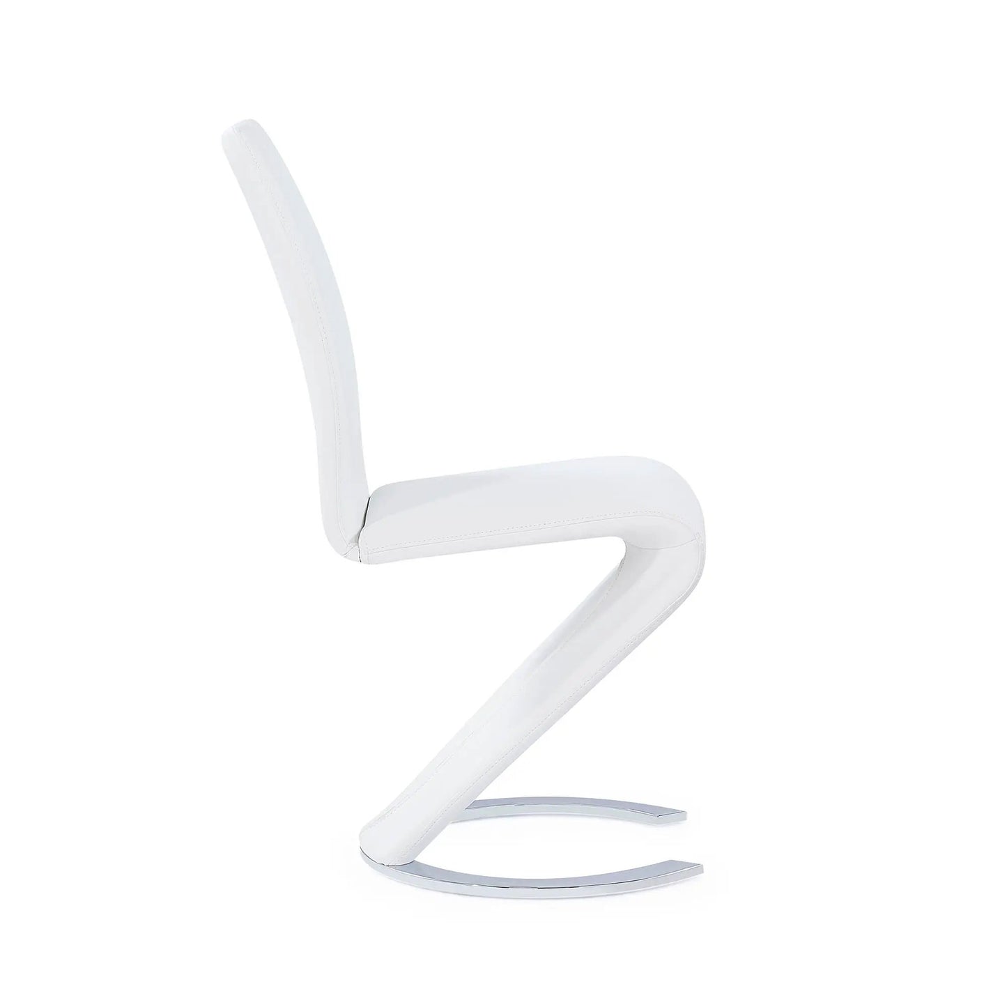 Marcus Horseshoe Dining Chair, white leatherette upholstery, curved chrome base on Tampa Home & Garden Store