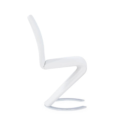Marcus Horseshoe Dining Chair, white leatherette upholstery, curved chrome base on Tampa Home & Garden Store
