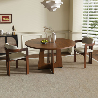 Round dining table for 4 in dark brown wood with pedestal base on Tampa Home & Garden Store