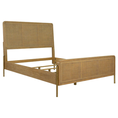 Stevie Panel Bed by HouseOfZazla, wooden platform bed with woven cane panels and warm oak on Tampa Home & Garden Store
