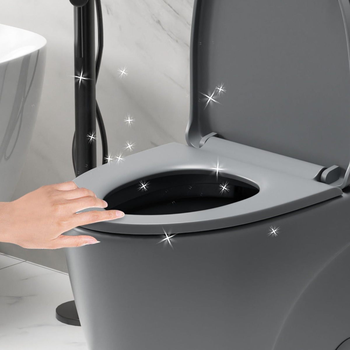 1-Piece toilet with tornado dual-flush, ADA-height gray by HouseOfZazla on Tampa Home & Garden Store