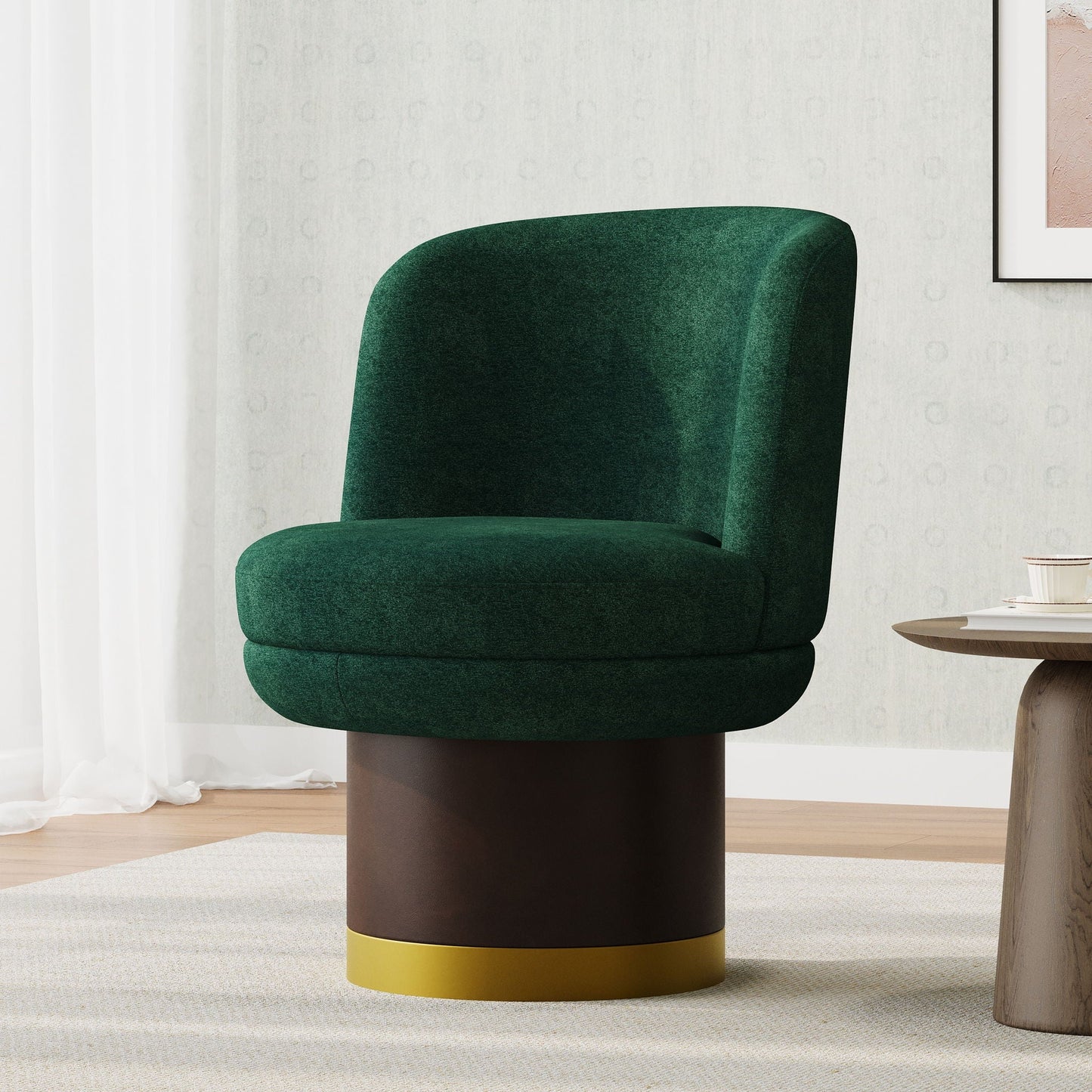 Round swivel accent chair in emerald green velvet with ergonomic backrest by HouseOfZazla on Tampa Home & Garden Store