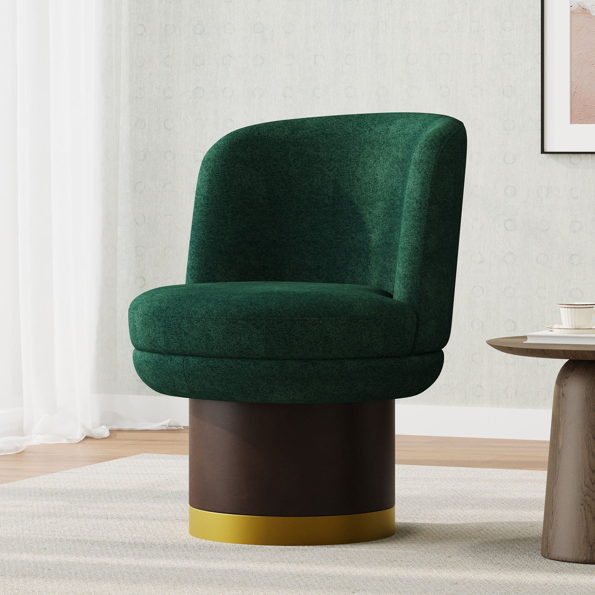 Round swivel accent chair in emerald green velvet with ergonomic backrest by HouseOfZazla on Tampa Home & Garden Store