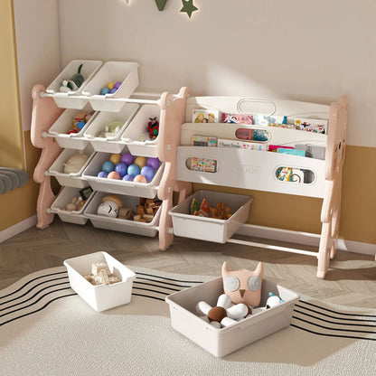 Kids Toy Storage Organizer with 2 Tier Bookshelf