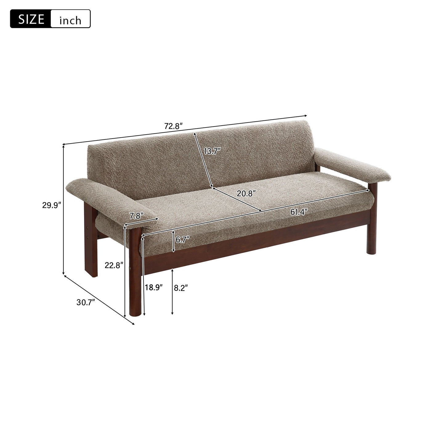 HouseOfZazla loveseat sofa 2 seater beige textured fabric with armrest pillows and wooden legs on Tampa Home & Garden Store