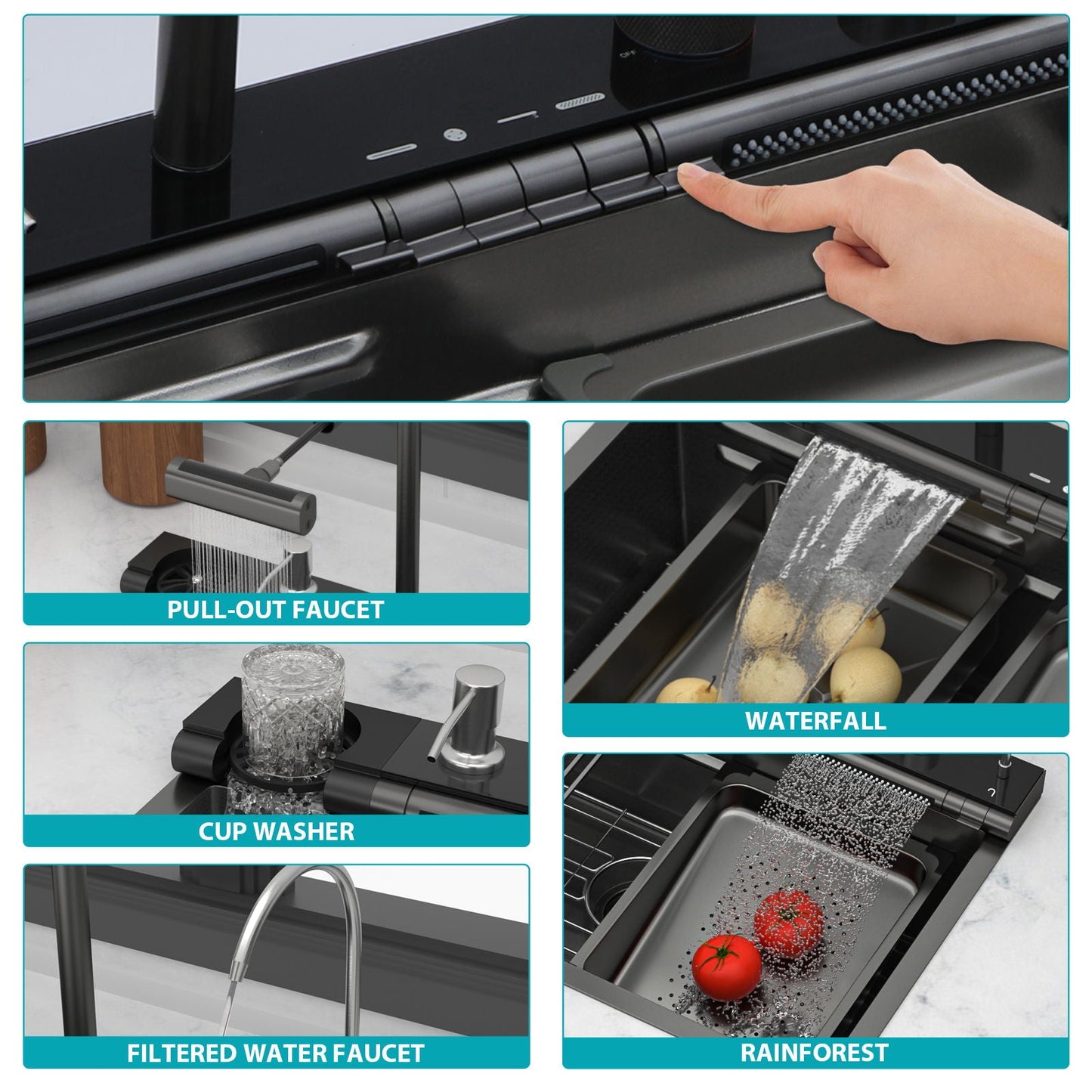 Single Bowl Kitchen Sink And The Smart Led Faucet