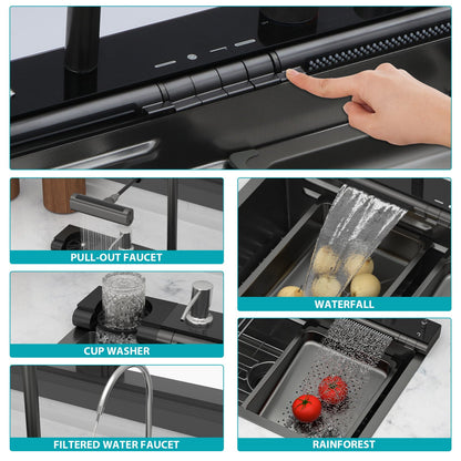 Single Bowl Kitchen Sink And The Smart Led Faucet