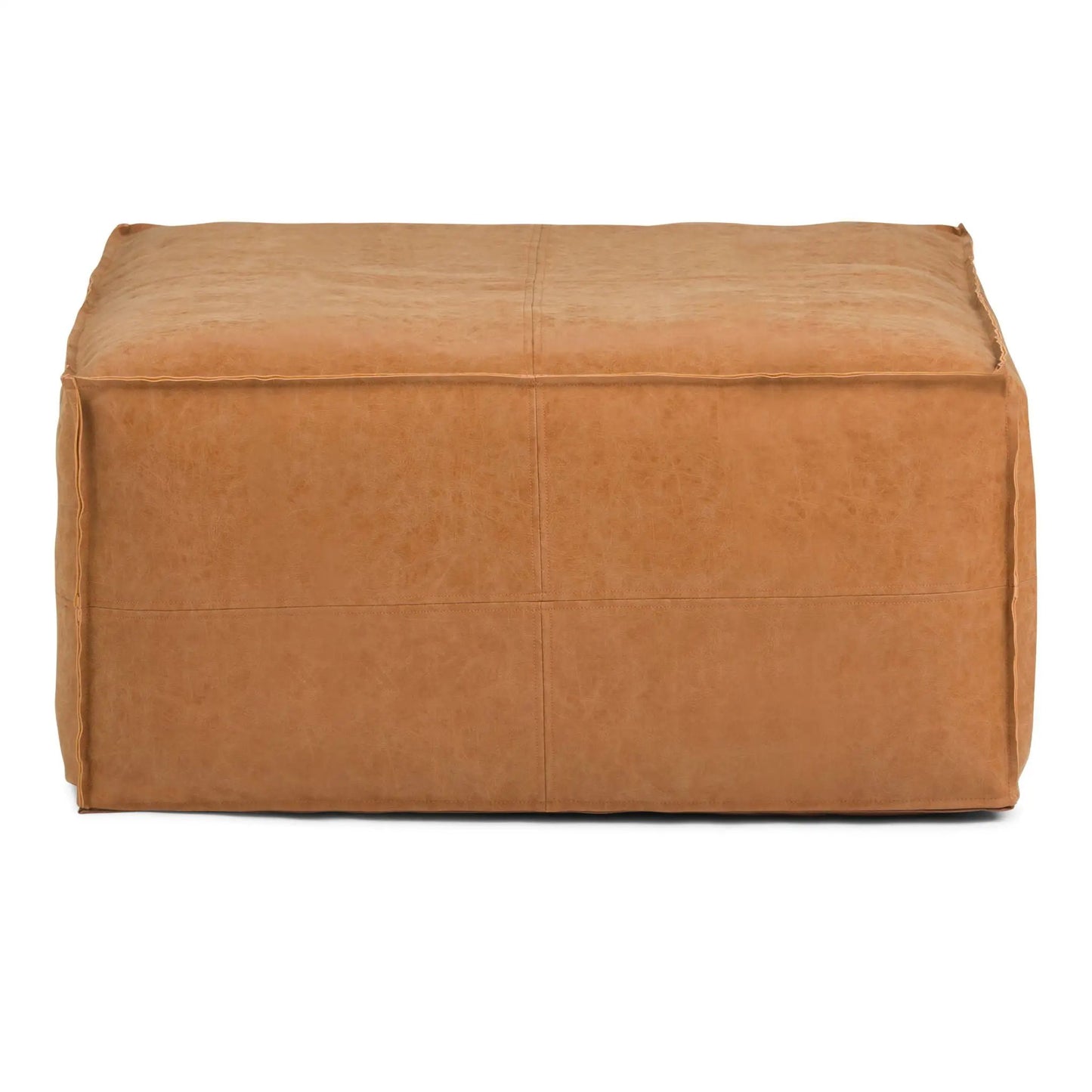 Brody large square coffee table pouf tan leather-look with piping by Unique Piece Furniture on Tampa Home & Garden Store