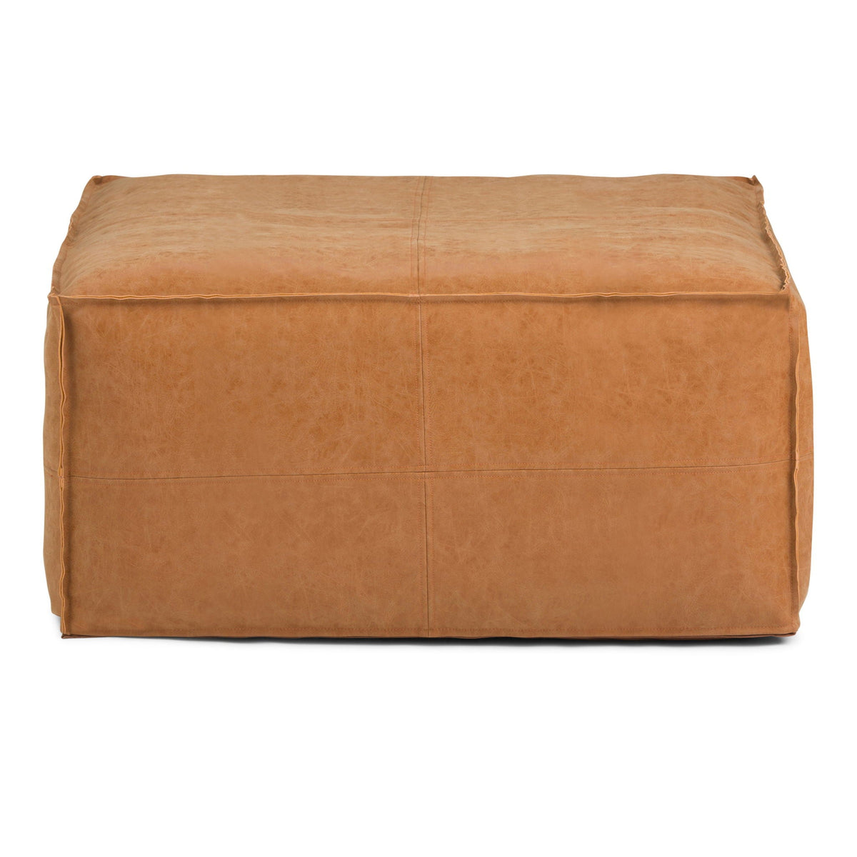 Large square coffee table pouf with vegan leather cover in tan, HouseOfZazla accent pouf on Tampa Home & Garden Store