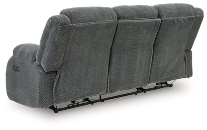 Observation reclining power sofa with drop-down table, steel frame, dark gray textured fabric on Tampa Home & Garden Store