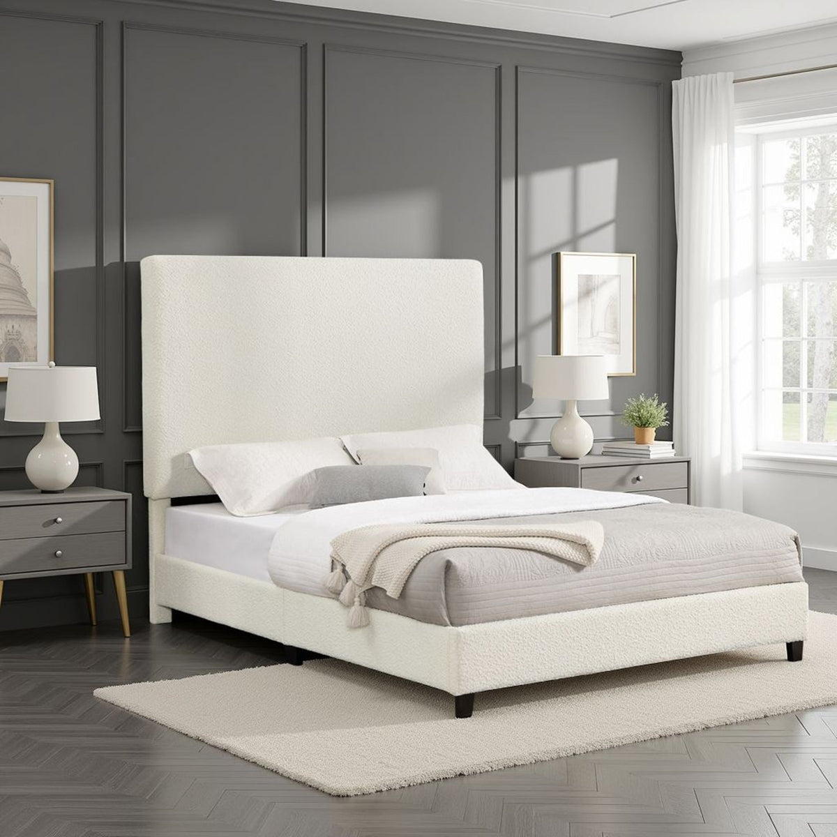 Upholstered Headboard Platform Bed and Frame