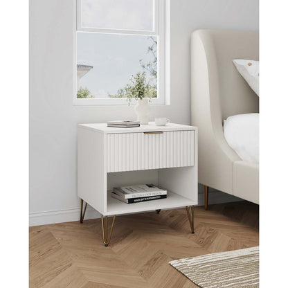 Modern Nightstand with fluted drawer, white finish, gold hardware by HouseOfZazla on Tampa Home & Garden Store