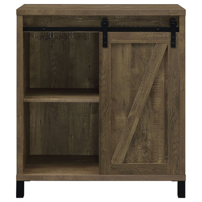 Arcata oak sliding-door bar cabinet with black rail and wine glass hooks by HouseOfZazla on Tampa Home & Garden Store