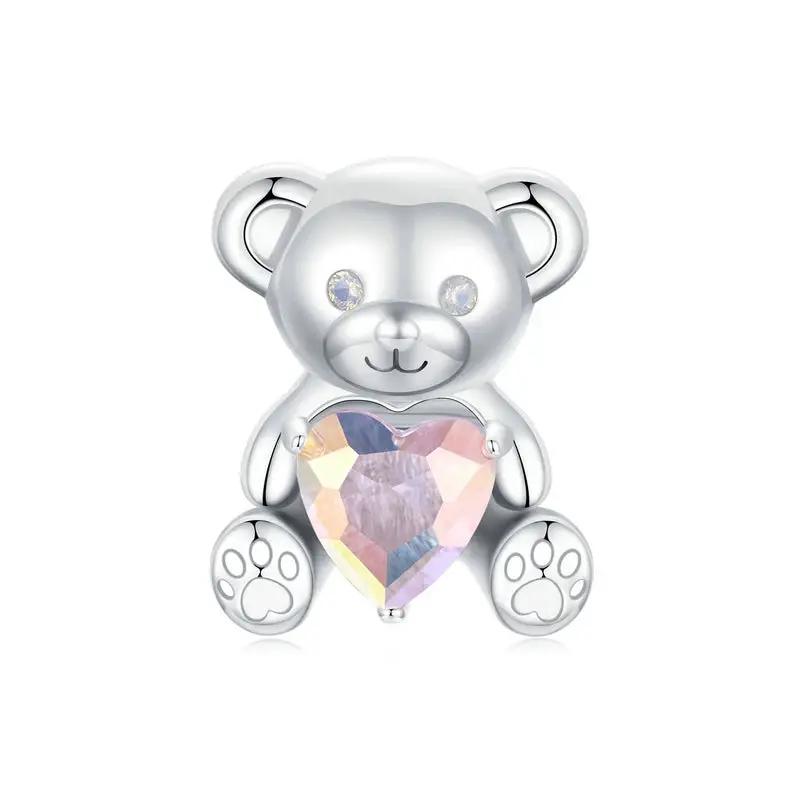 Valentine's Bear Charm in S925 silver with pastel heart crystal, FLIPSTYLEZLLC on Tampa Home & Garden Store