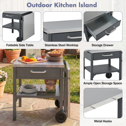 Large Foldable Outdoor Kitchen Cart And Storage
