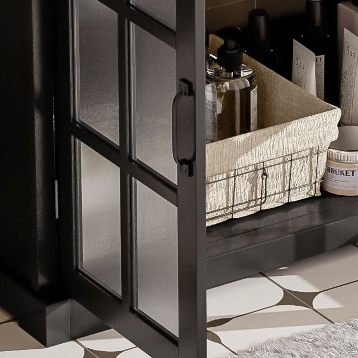 Modern vanity with ceramic sink, dark frame and tempered glass doors HouseOfZazla on Tampa Home & Garden Store