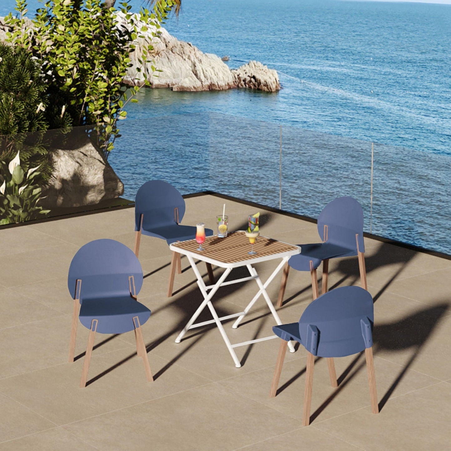 4 Piece Set Of Single Chairs With A Folding Square Table blue chairs and table HouseOfZazla on Tampa Home & Garden Store