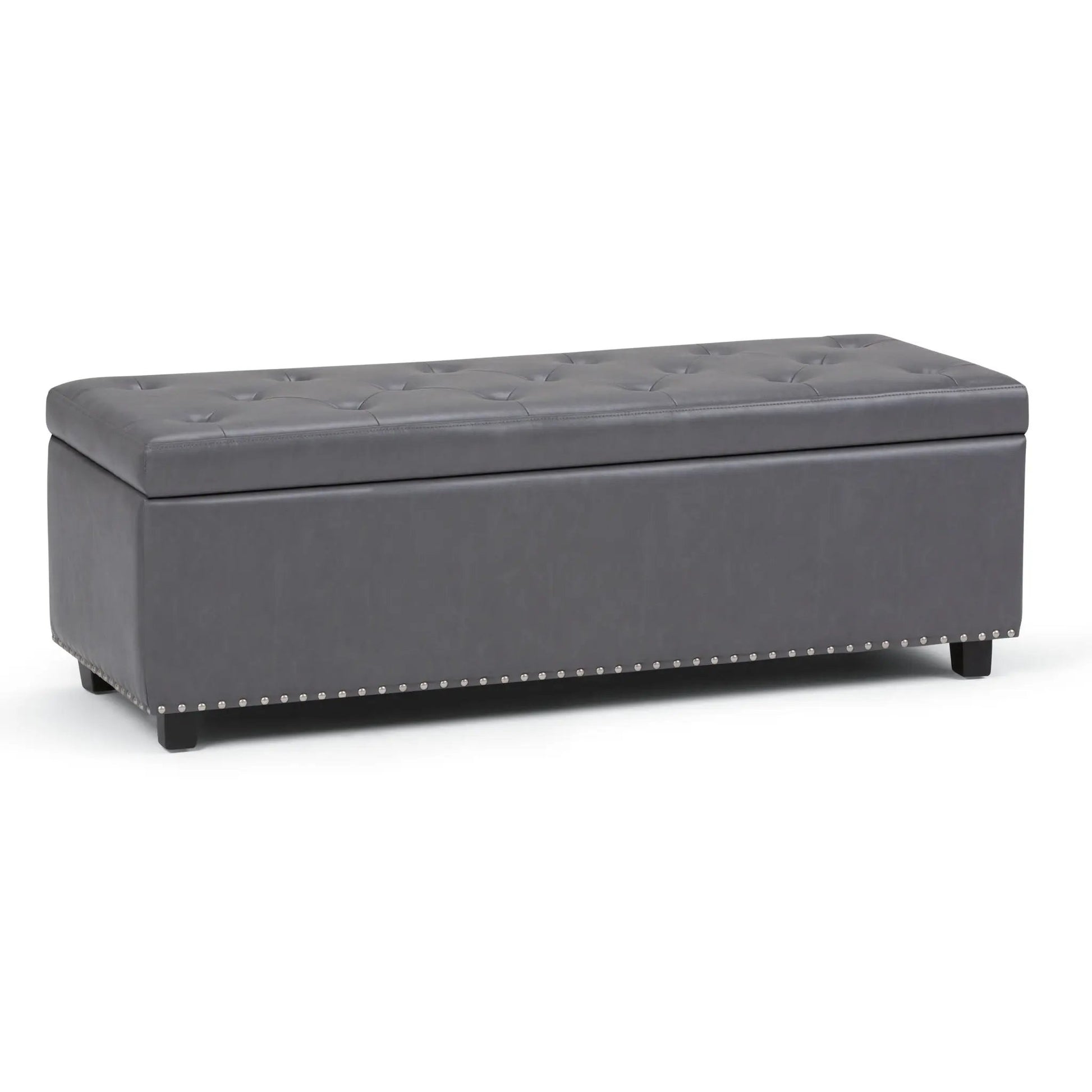 Hamilton Upholstered Storage Ottoman by Unique Piece Furniture, gray upholstery with tufted top on Tampa Home & Garden Store