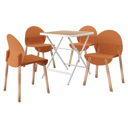 4-piece outdoor set: orange chairs with wood legs and a white folding square table on Tampa Home & Garden Store