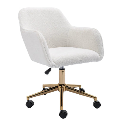 Modern adjustable height swivel chair in white boucle with gold metal base and black casters on Tampa Home & Garden Store