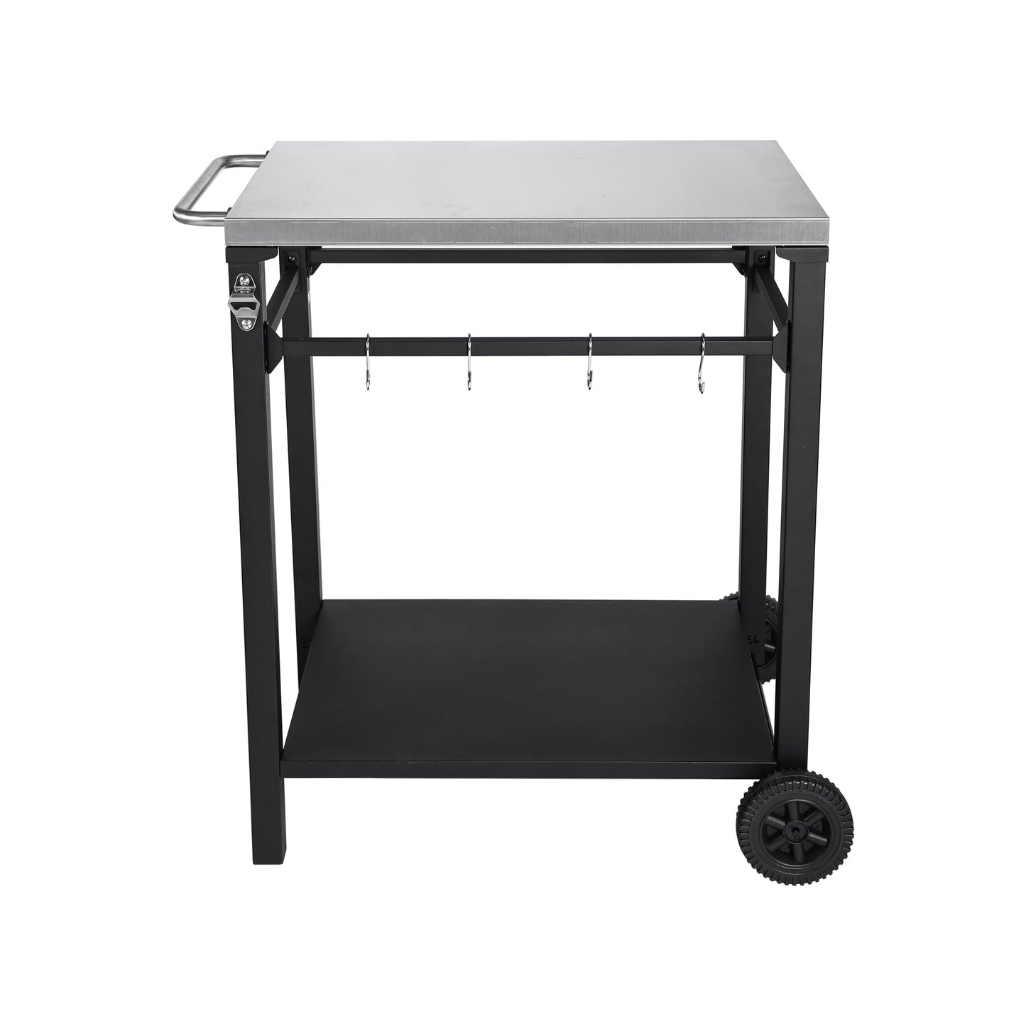 2-Tier Outdoor Grill Cart HouseOfZazla, stainless top, black frame, wheels on Tampa Home & Garden Store