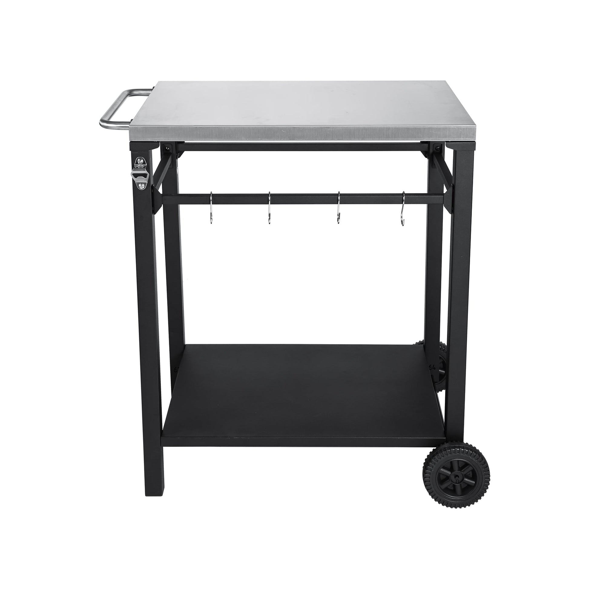 2-Tier Outdoor Grill Cart HouseOfZazla, stainless top, black frame, wheels on Tampa Home & Garden Store