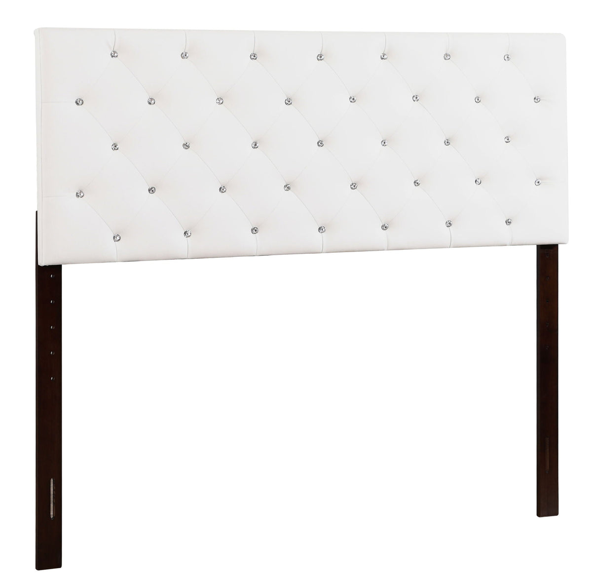 Upholstered Headboard with Button Tufting, white fabric, crystal buttons, HouseOfZazla on Tampa Home & Garden Store