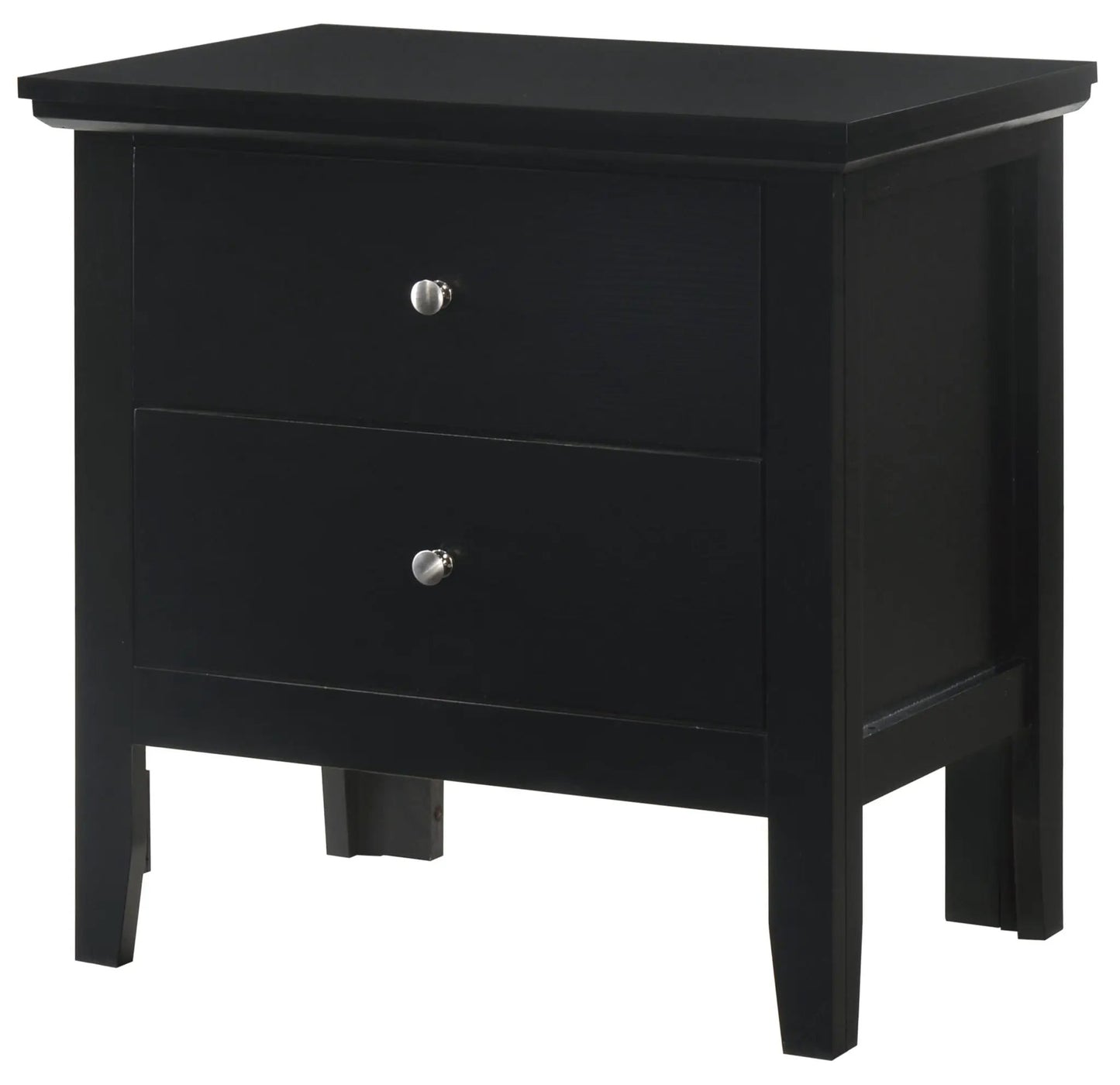 English Dovetailed Drawers Nightstand by Unique Piece, black wood with silver knobs, two drawers on Tampa Home & Garden Store