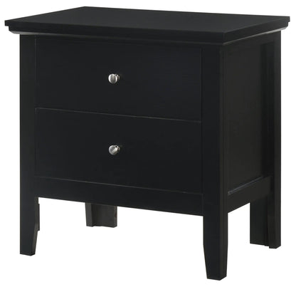 English Dovetailed Drawers Nightstand by Unique Piece, black wood with silver knobs, two drawers on Tampa Home & Garden Store