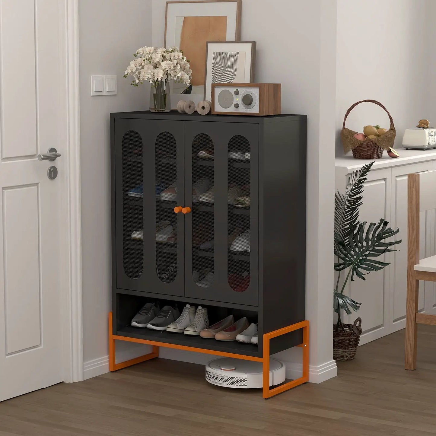 Modern Metal Shoe Cabinet with Double-Sided Doors