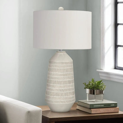 Table lamp ceramic cream with ribbed base and white drum shade by Unique Piece Furniture on Tampa Home & Garden Store