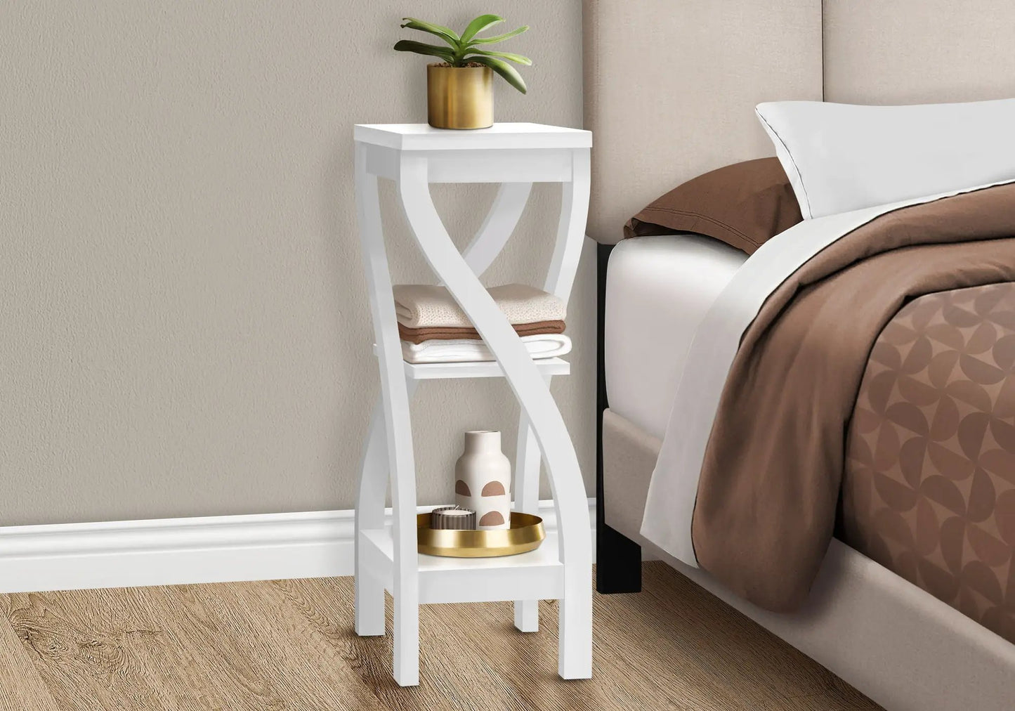 Accent Table in white with curved legs by Unique Piece Furniture, plant on top on Tampa Home & Garden Store
