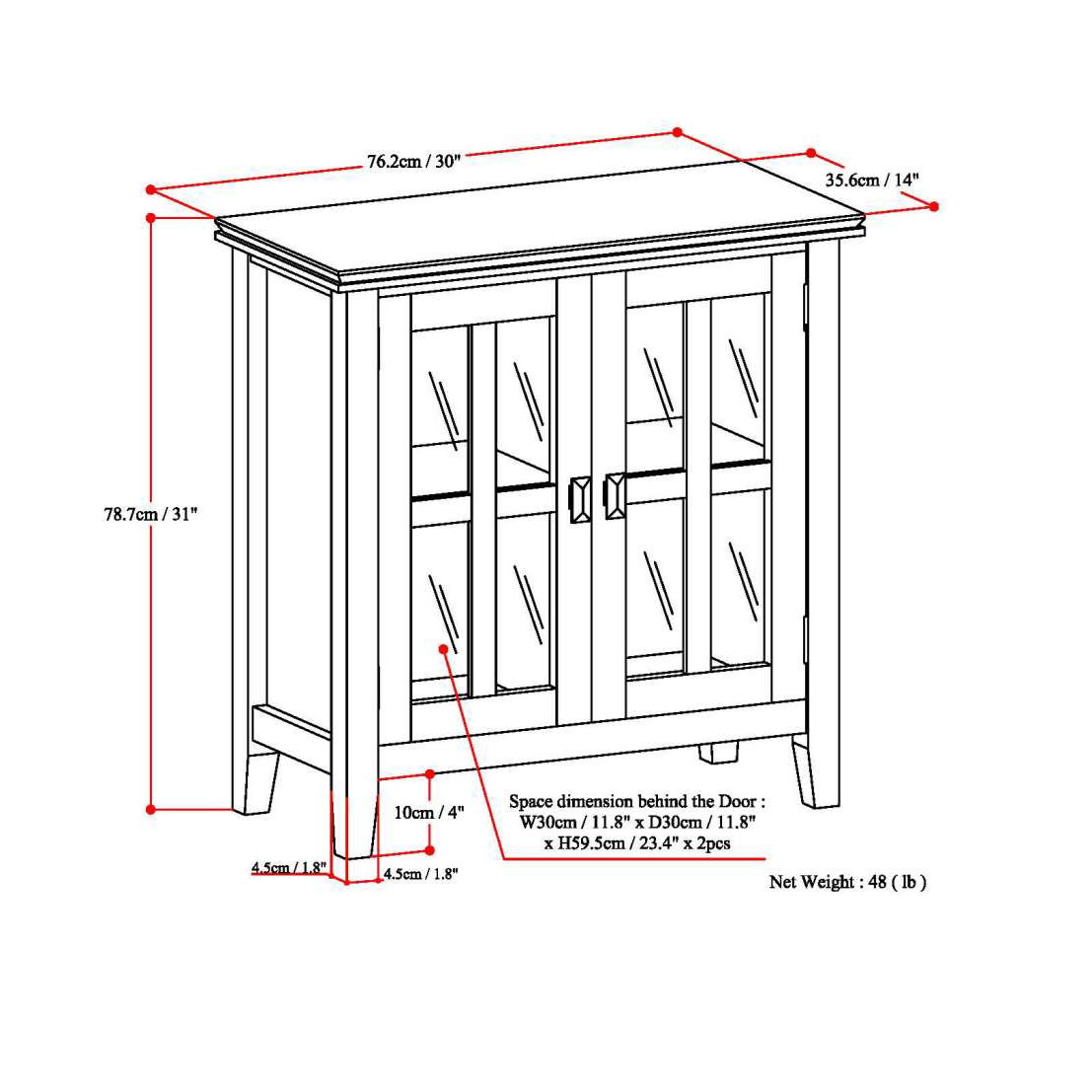 Artisan Low Storage Cabinet Hickory Brown by HouseOfZazla, glass-paneled accent cabinet on Tampa Home & Garden Store