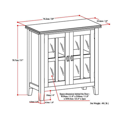 Artisan Low Storage Cabinet Hickory Brown by HouseOfZazla, glass-paneled accent cabinet on Tampa Home & Garden Store