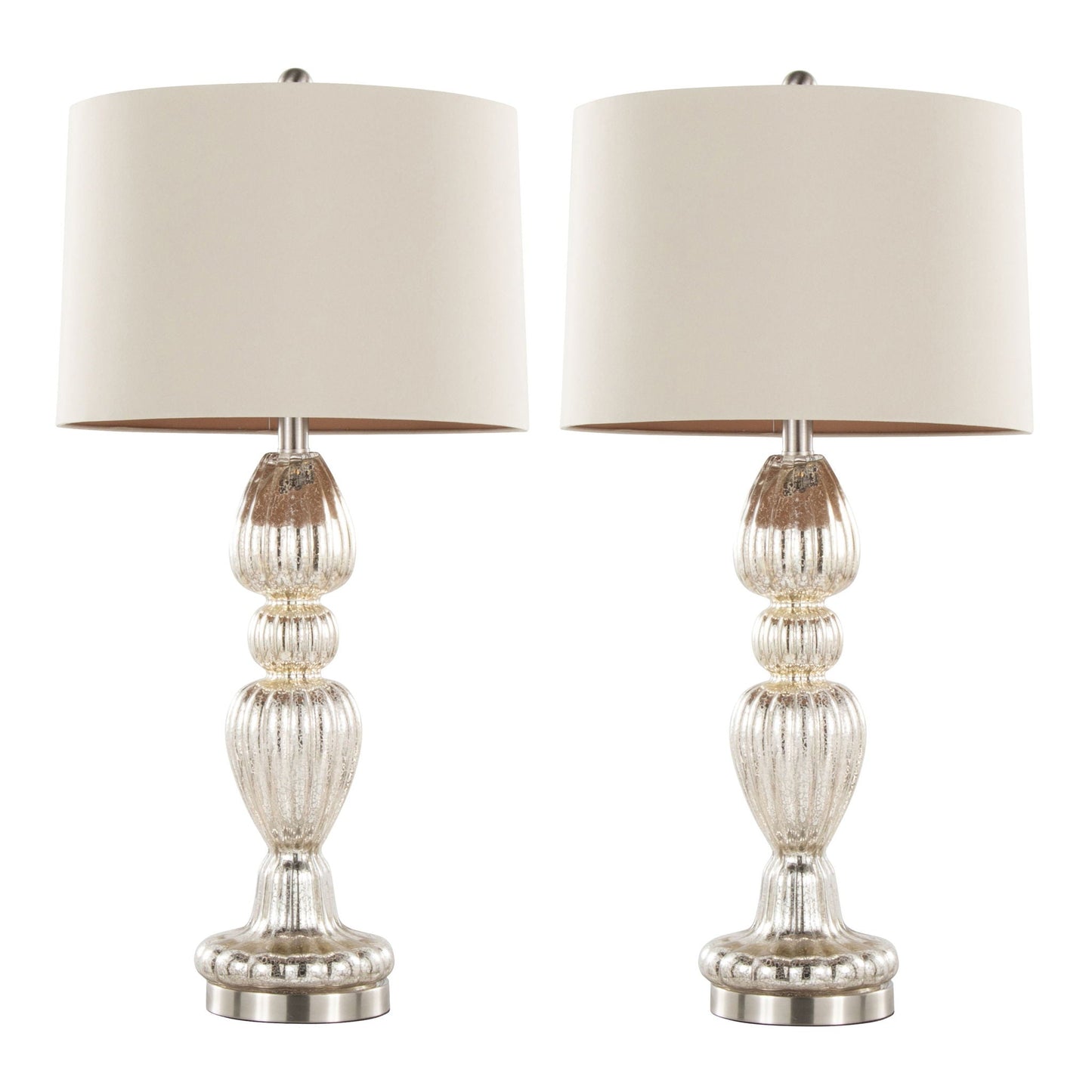 Spade Table Lamps set of 2 with beige shades and ribbed glass bases Mercury/Nickel on Tampa Home & Garden Store