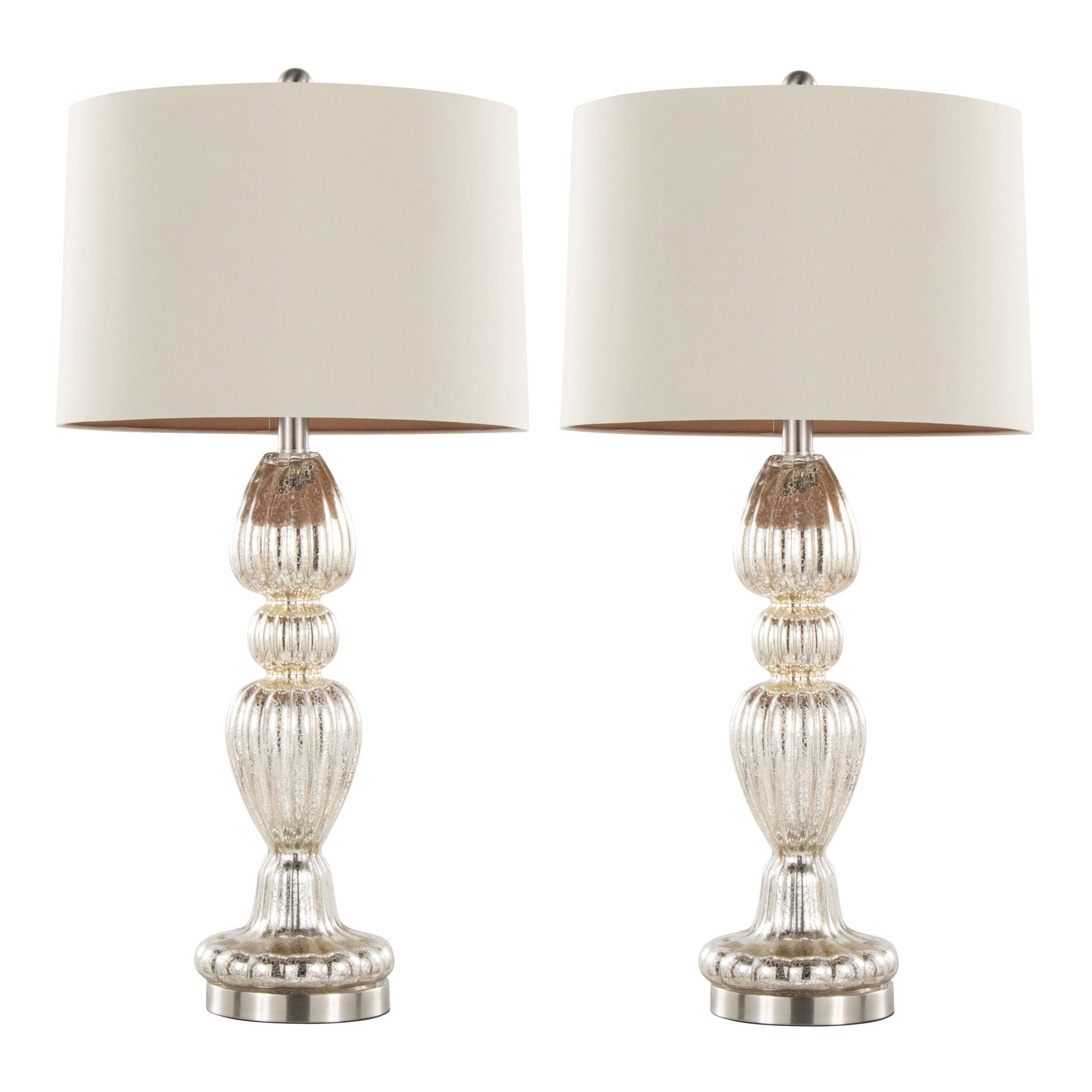 Spade Table Lamps set of 2 with beige shades and ribbed glass bases Mercury/Nickel on Tampa Home & Garden Store