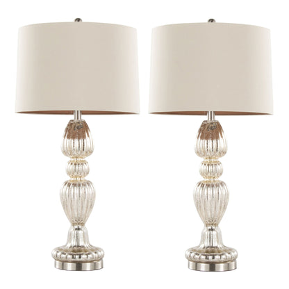 Spade Table Lamps set of 2 with beige shades and ribbed glass bases Mercury/Nickel on Tampa Home & Garden Store