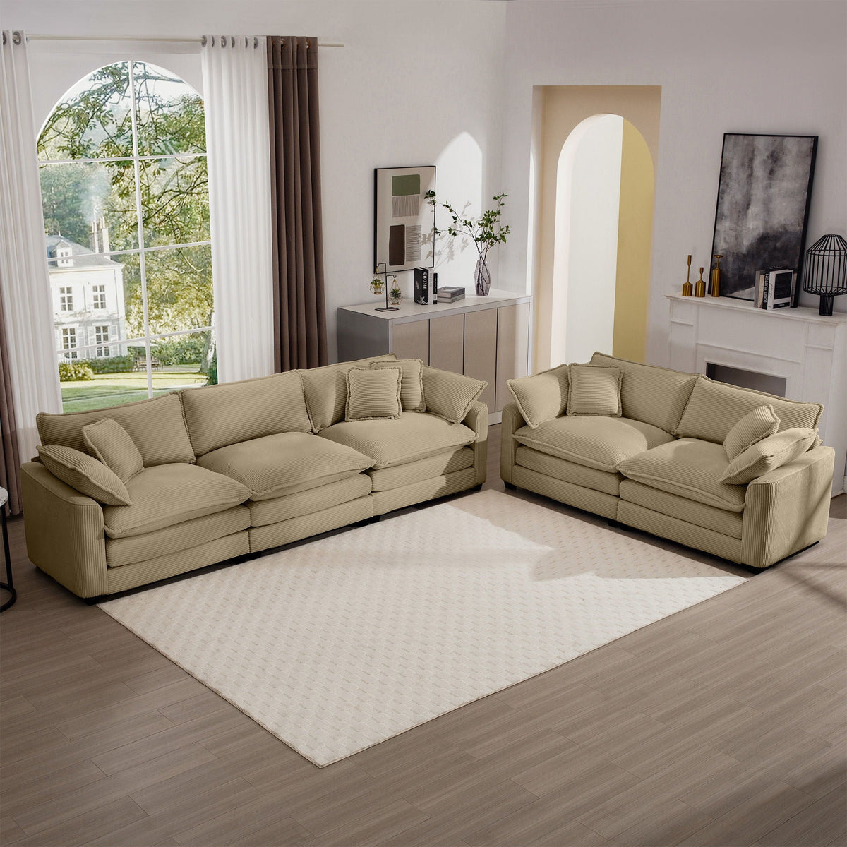 Elegant oversized beige sectional sofa set with deep seats, 3-piece by HouseOfZazla on Tampa Home & Garden Store
