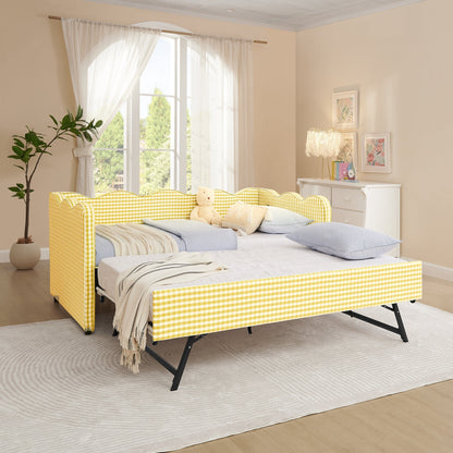 Cozy Gingham Daybed with Trundle Twin Size Sofa Bed, yellow gingham fabric, HouseOfZazla trundle bed on Tampa Home & Garden Store
