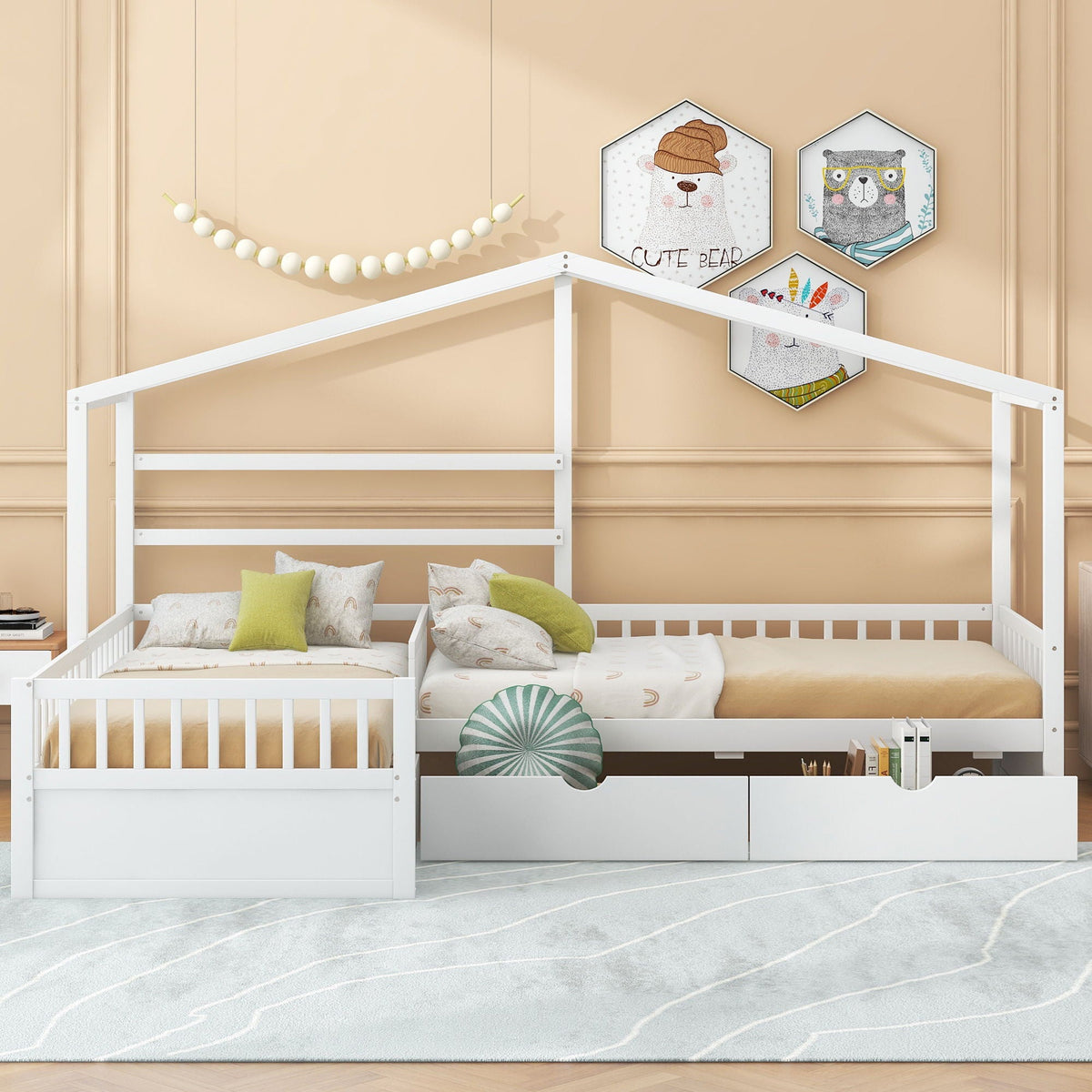 White L-shaped platform bed with 3 storage drawers by HouseOfZazla on Tampa Home & Garden Store